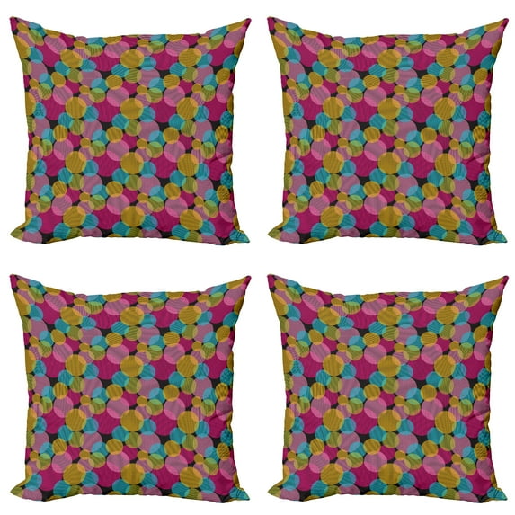 Ambesonne Colorful Throw Pillow Cover 4 Pack, Vibrant Round Spots, 18", Multicolor