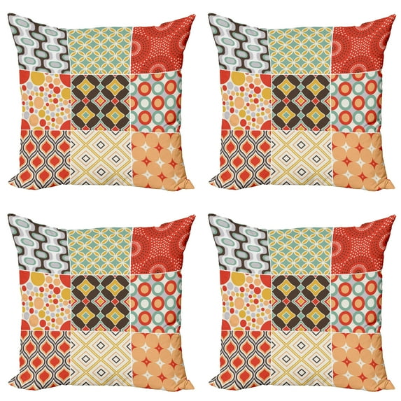 Ambesonne Colorful Throw Pillow Cover 4 Pack, Vintage Abstract Shape, 24", Multicolor