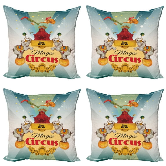 Ambesonne Colorful Throw Pillow Cover 4 Pack, Vintage Circus Tent, 24", Multicolor