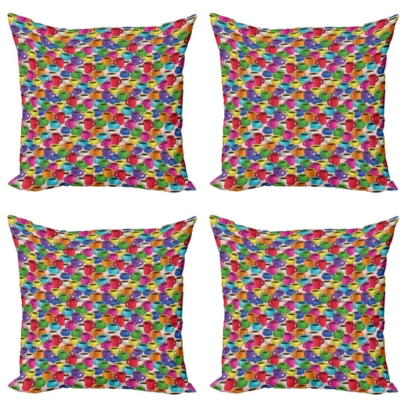 Ambesonne Colorful Throw Pillow Cover 4 Pack, Vintage Coffee House, 16", Multicolor