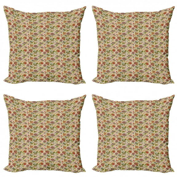 Ambesonne Colorful Throw Pillow Cover 4 Pack, Vintage Flora Fauna, 20", Multicolor