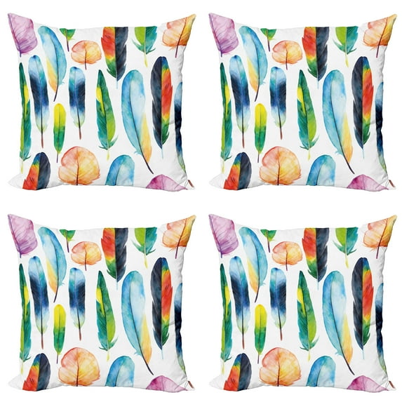 Ambesonne Colorful Throw Pillow Cover 4 Pack, Watercolor Abstract Boho, 18", White and Multicolor