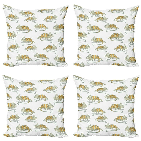 Ambesonne Colorful Throw Pillow Cover 4 Pack, Wild Chameleon Lizard, 16", Multicolor