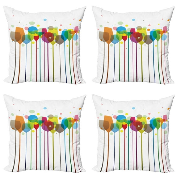 Ambesonne Colorful Throw Pillow Cover 4 Pack, Wine Colorful Glasses, 24", Multicolor