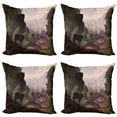 thumbnail image 1 of Ambesonne Colorful Throw Pillow Cover 4 Pack, Wolf in Woods Scenery, 24", Brown Army Green Rose, 1 of 6