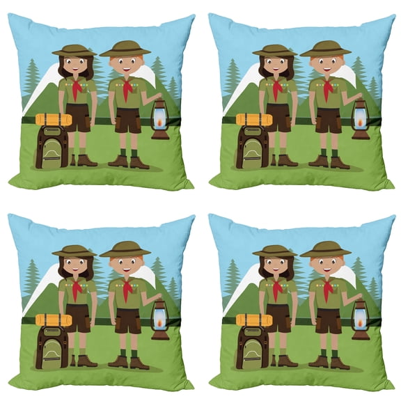Ambesonne Colorful Throw Pillow Cover 4 Pack, Woman and Men in Forest, 16", Multicolor