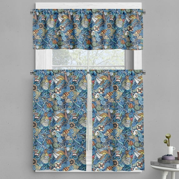 Ambesonne Colorful Valance & Curtain, Abstract Sea Shells, 55"x36", Blue Multicolor
