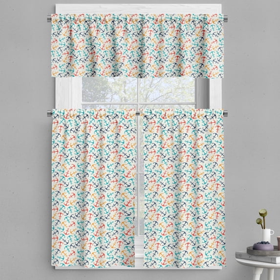 Ambesonne Colorful Valance & Curtain, Anchor Shape in Lines, 55"x24", Beige Multicolor