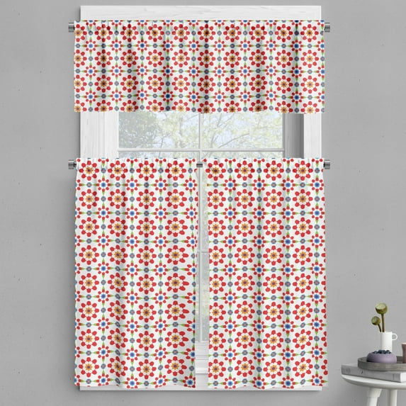 Ambesonne Colorful Valance & Curtain, Azulejo Tiles Flowers, 55"x24", Multicolor