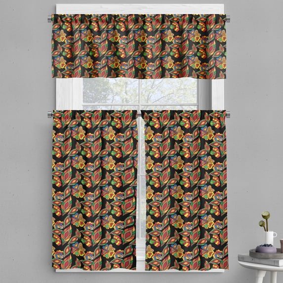 Ambesonne Colorful Valance & Curtain, Exotic Autumn Garden, 55"x30", Multicolor