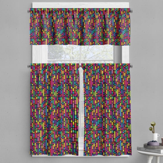 Ambesonne Colorful Valance & Curtain, Geometrical Abstract, 55"x24", Multicolor