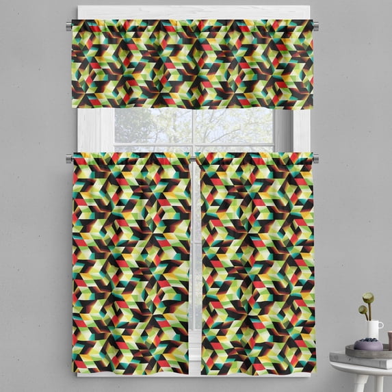 Ambesonne Colorful Valance & Curtain, Triangles Futuristic, 55"x45", Multicolor