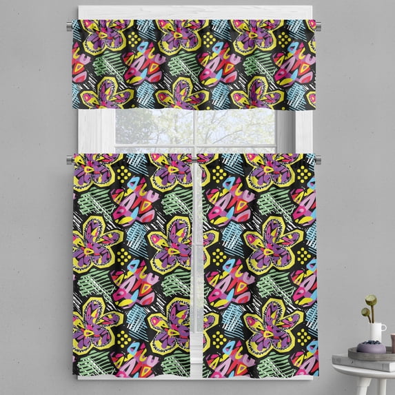Ambesonne Colorful Valance & Curtain, Vibrant Floral, 55"x24", Multicolor