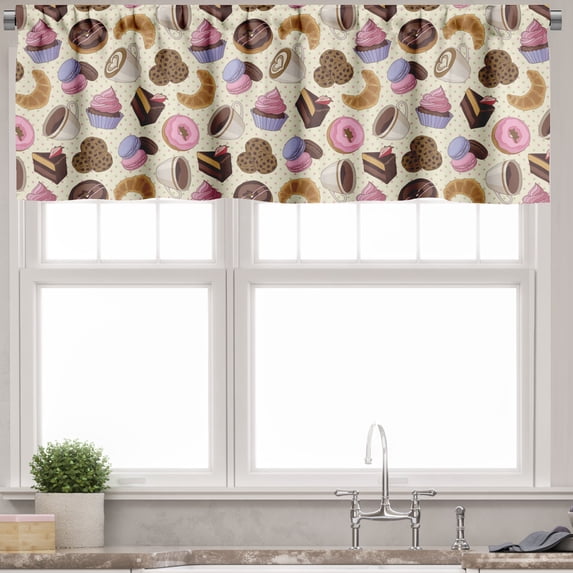 Ambesonne Colorful Valance Pack of 2, Coffee Cups Cookies, 42"X12", Multicolor