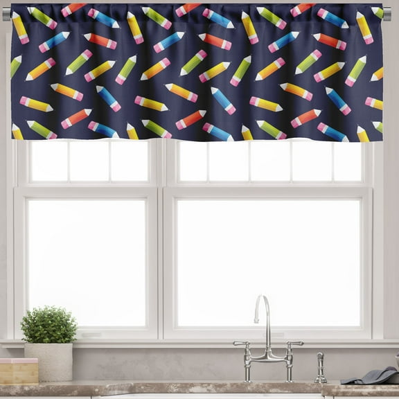 Ambesonne Colorful Valance Pack of 2, Color Pencils Art, 42"X18", Indigo and Multicolor