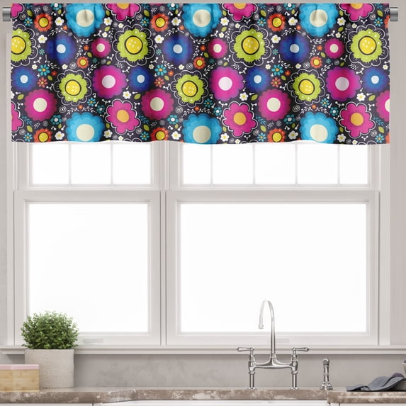 Ambesonne Colorful Valance Pack of 2, Doodle Flowers, 54"X18", Multicolor