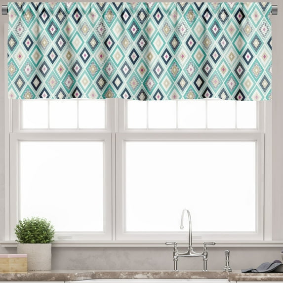 Ambesonne Colorful Valance Pack of 2, Dots Rhombus Diamond, 42"X18", Multicolor Turquoise