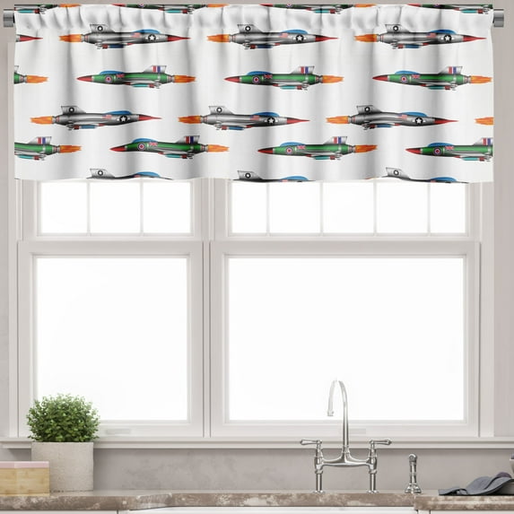 Ambesonne Colorful Valance Pack of 2, Jets Aviation Design, 42"X18", Multicolor