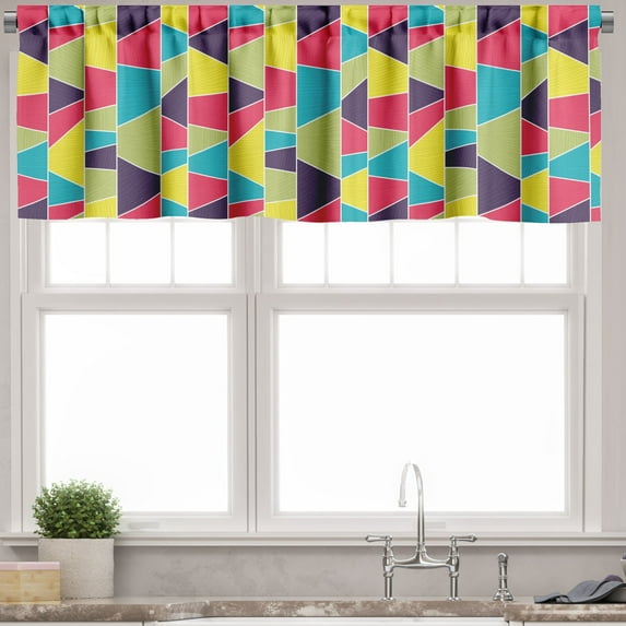 Ambesonne Colorful Valance Pack of 2, Mosaic Trapezoid Art, 54"X18", Multicolor
