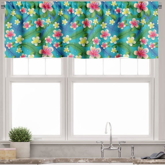 Ambesonne Colorful Valance Pack of 2, Pastel Hibiscus Blossoms, 54"X12", Teal Multicolor