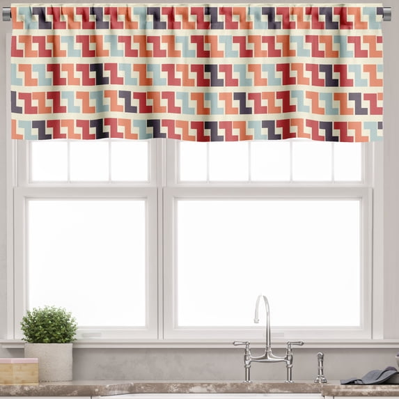 Ambesonne Colorful Valance Pack of 2, Retro Geometric Zigzag, 54"X12", Multicolor