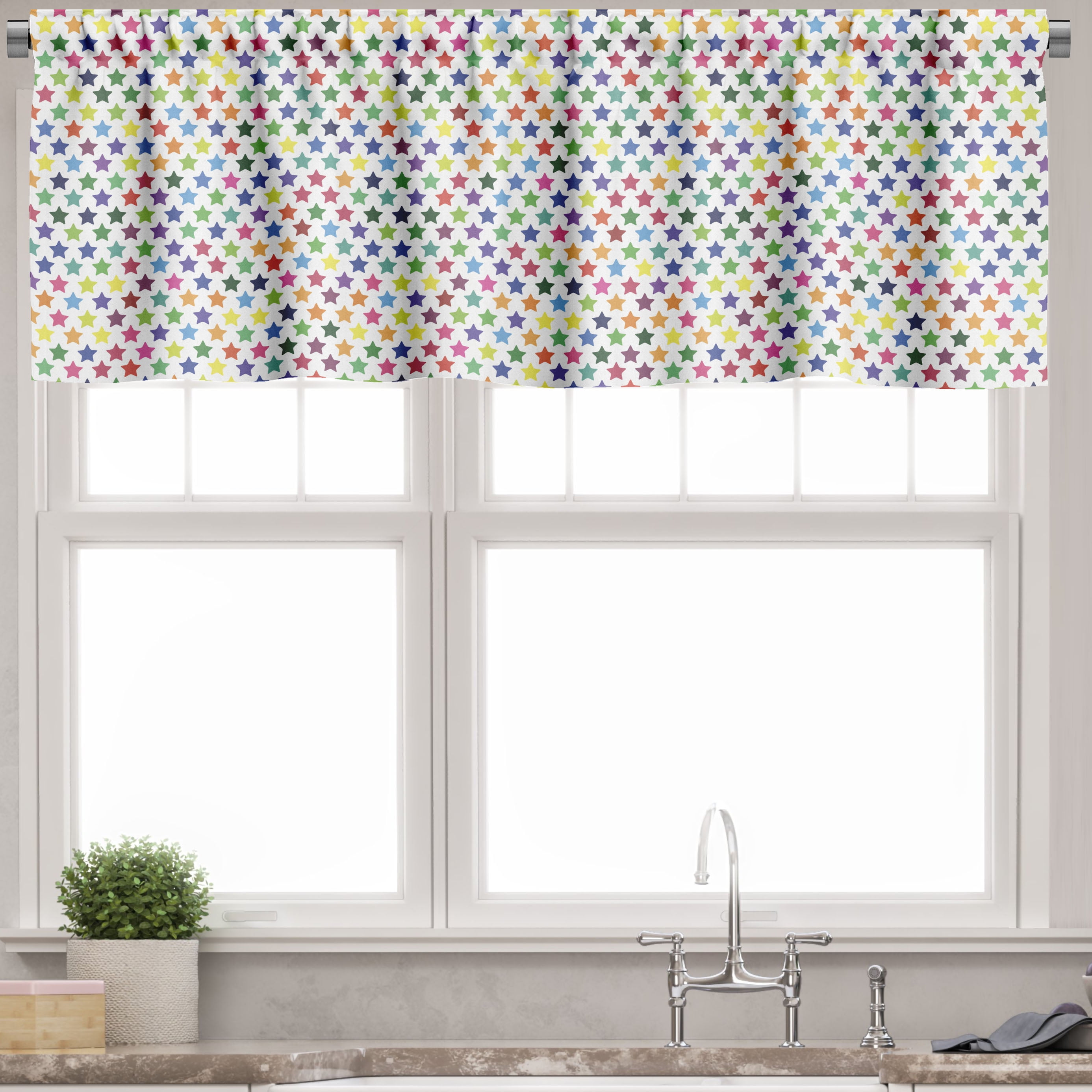 Multicolor Star Motif Light Filtering Rod Pocket Valance