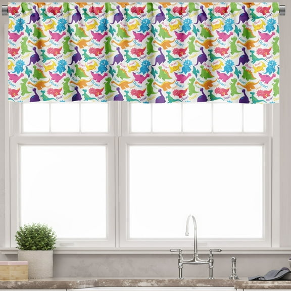 Ambesonne Colorful Valance Pack of 2, Wild Dinosaur Cartoon, 54"X18", Multicolor