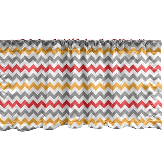 Ambesonne Colorful Window Valance, Abstract Retro Chevron, 54" X 12", Grey Marigold Red