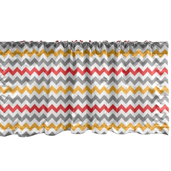 Ambesonne Colorful Window Valance, Abstract Retro Chevron, 54" X 12", Grey Marigold Red