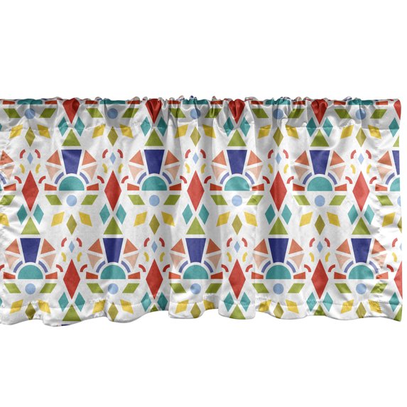 Ambesonne Colorful Window Valance, Abstract Shapes Design, 54" X 18", White and Multicolor