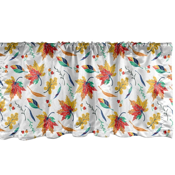 Ambesonne Colorful Window Valance, Autumn Leaves and Cherries, 54" X 18", Multicolor