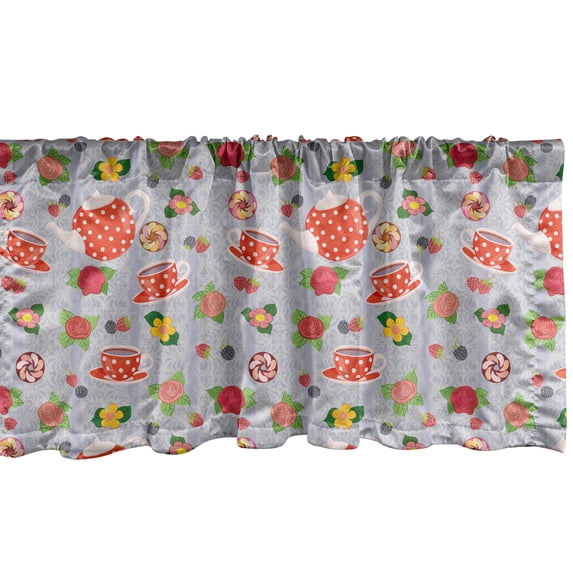 Ambesonne Colorful Window Valance, Cartoon Tea Pots Roses, 54" X 18", Multicolor