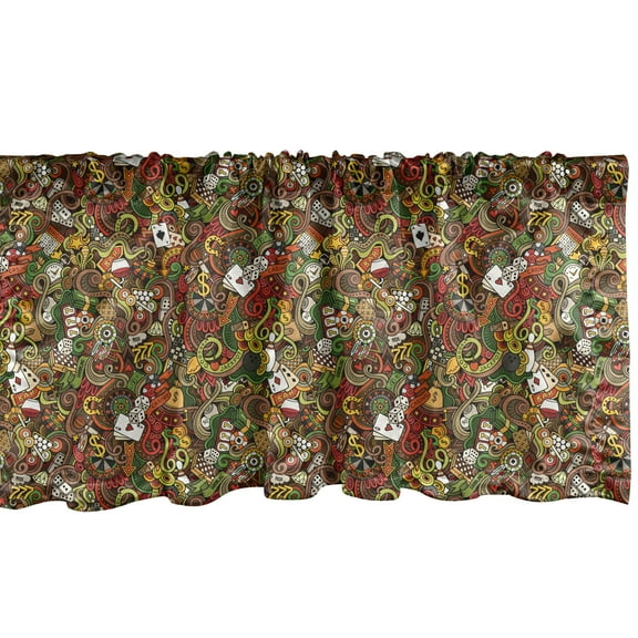 Ambesonne Colorful Window Valance, Doodle Style Art Bingo, 54" X 18", Multicolor