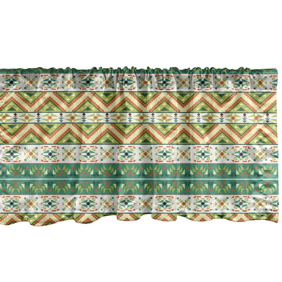 Ambesonne Colorful Window Valance, Ethnic Geometric Shapes, 54" X 12", Pistachio Green Orange