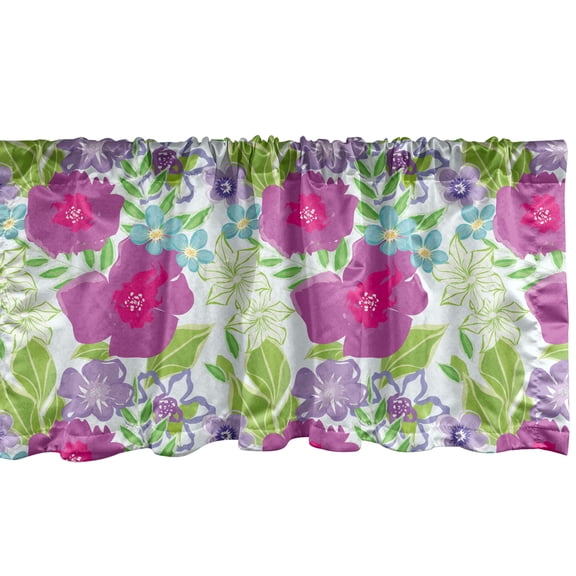 Ambesonne Colorful Window Valance, Floral Theme Botanical Motifs Various Flower Pattern, Curtain Valance for Kitchen Bedroom Decor with Rod Pocket, 54" X 18", Multicolor
