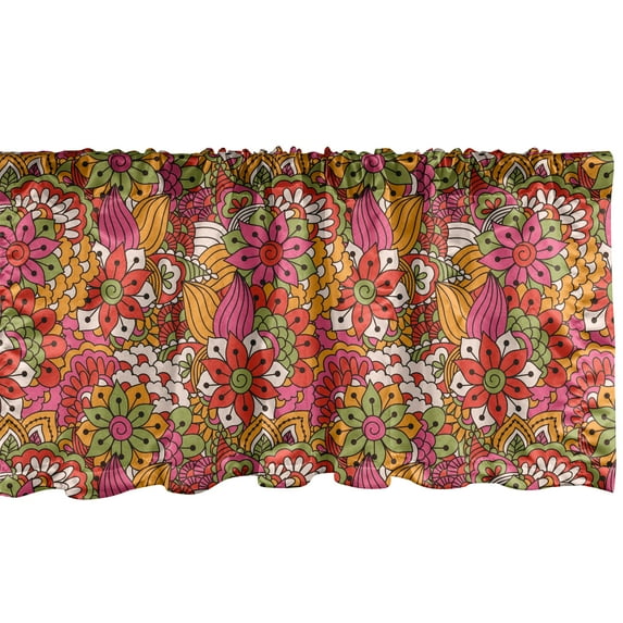 Ambesonne Colorful Window Valance, Floral Vibrant Art, 54" X 18", Multicolor