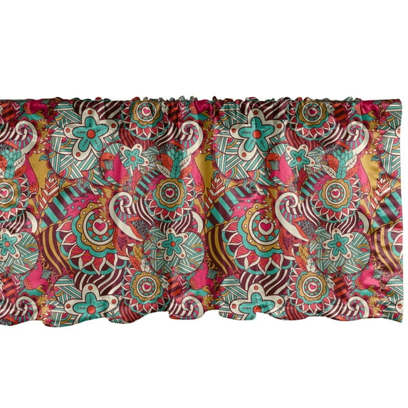 Ambesonne Colorful Window Valance, Flowers Stars Hearts, 54" X 18", Multicolor