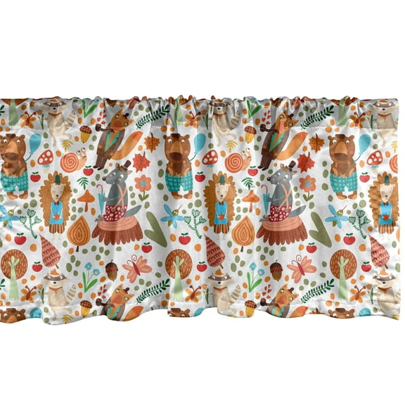 Ambesonne Colorful Window Valance, Forest Foliage Animals, 54" X 12", Multicolor