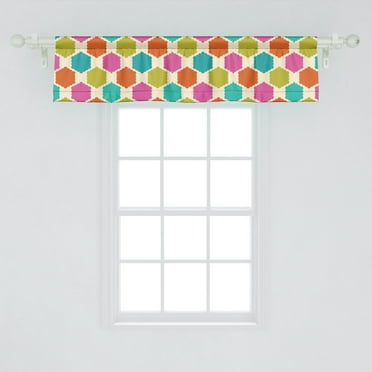 Ambesonne Colorful Window Valance, Geometric Arrangement with Oval Honeycomb Pattern Half Circles and Hexagon Shapes, Curtain Valance for Kitchen Bedroom Decor with Rod Pocket, 54" X 12", Multicolor