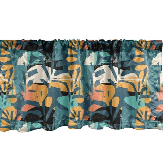 Ambesonne Colorful Window Valance, Grunge Style Composition Hand Drawn Modern Abstract Art Theme with Floral Elements, Curtain Valance for Kitchen Bedroom Decor with Rod Pocket, 54" X 18", Multicolor