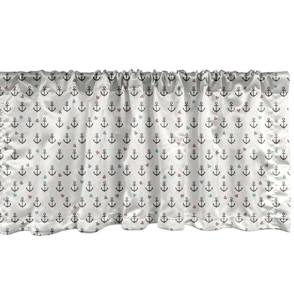 Ambesonne Colorful Window Valance, Hearts Sailor Holiday, 42" x 12", Eggshell Charcoal Grey