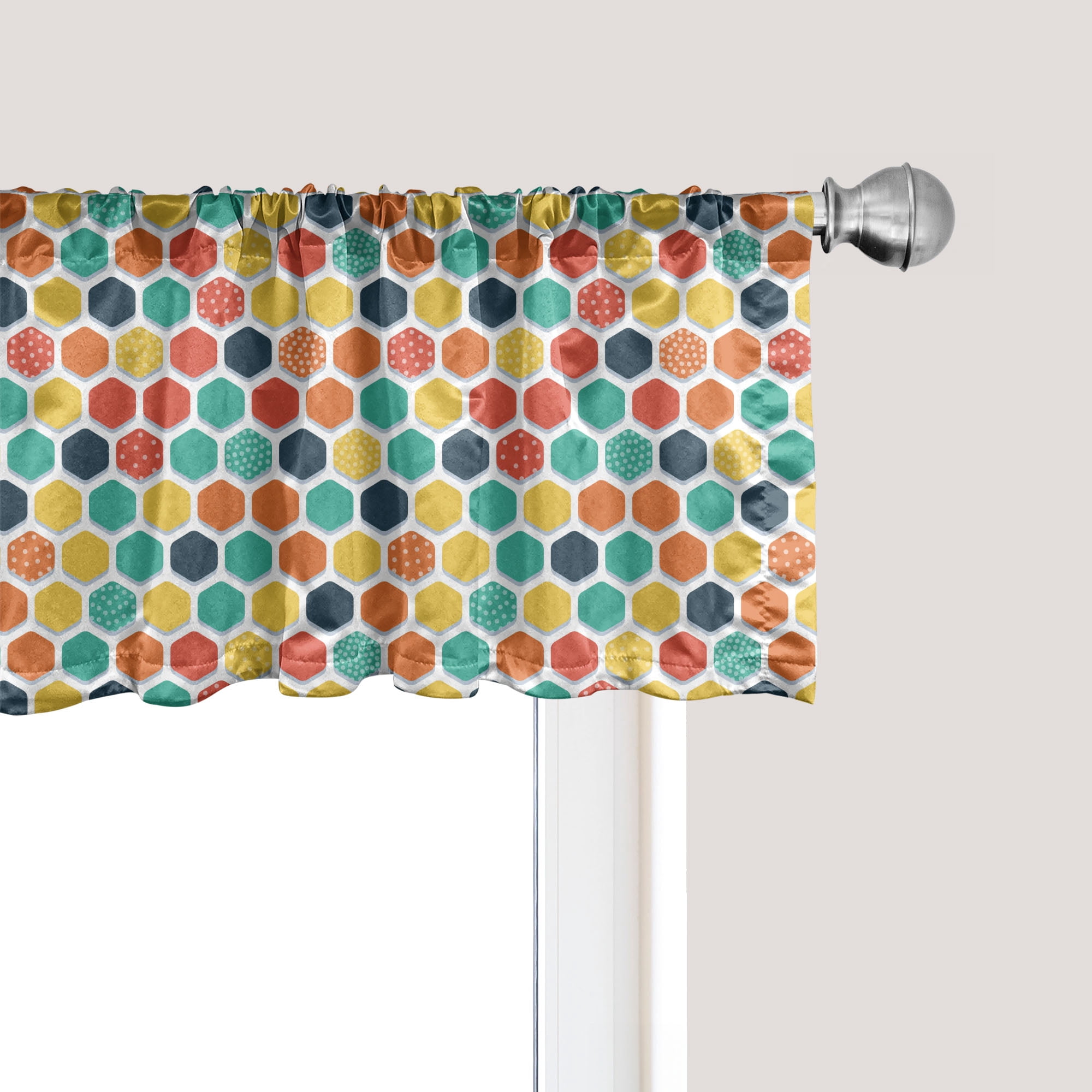 Multicolor Valance Ambesonne Colorful Window Valance, Hexagons with Dots Retro, 54