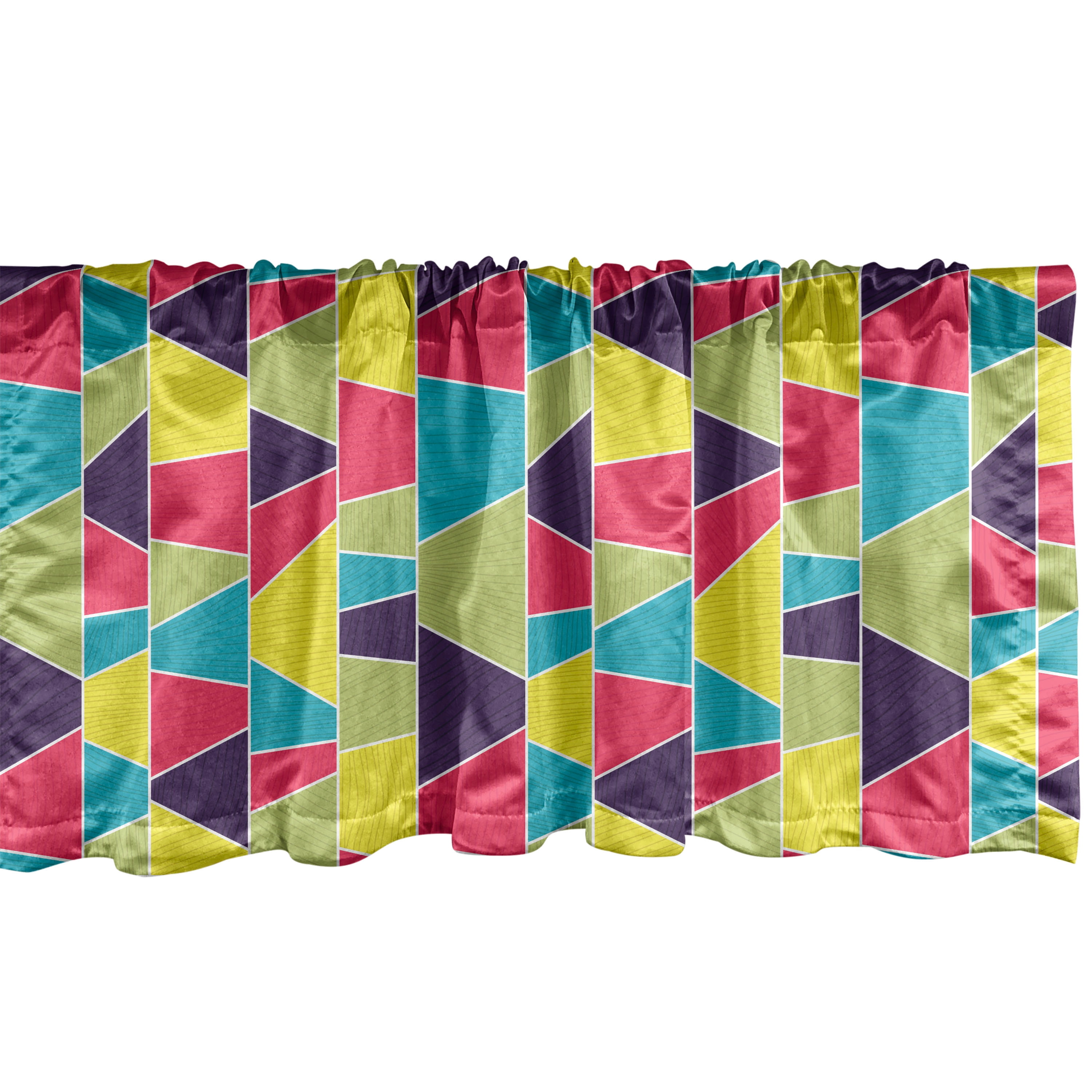 Colorful Mosaic Trapezoid Art Satin Rod Pocket Valance