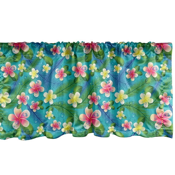 Ambesonne Colorful Window Valance, Pastel Hibiscus Blossoms, 42" x 18", Teal Multicolor