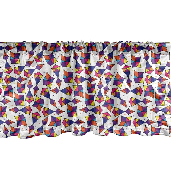 Ambesonne Colorful Window Valance, Pattern with Random Abstract Combinations of Triangles in Lively Colors and Dots, Curtain Valance for Kitchen Bedroom Decor with Rod Pocket, 54" X 18", Multicolor