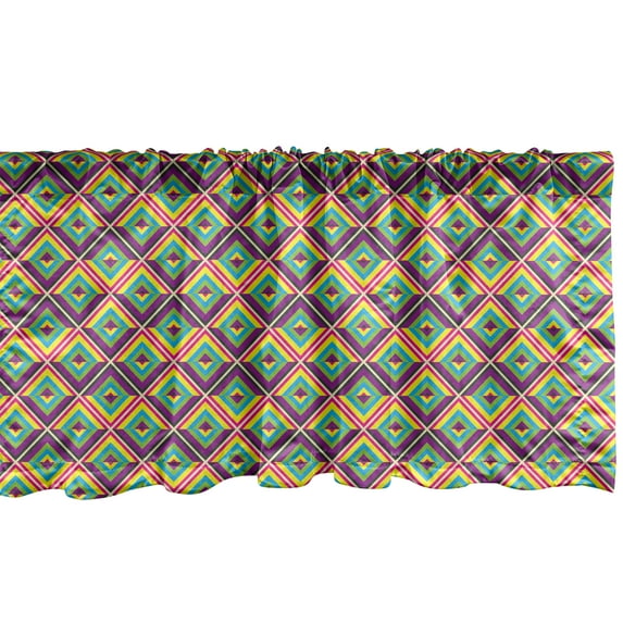 Ambesonne Colorful Window Valance, Rhombus Composition with Bullseye Pattern Geometric Arrangement Angled Stripes, Curtain Valance for Kitchen Bedroom Decor with Rod Pocket, 54" X 12", Multicolor