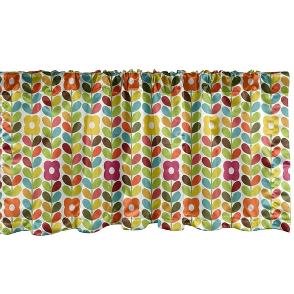 Ambesonne Colorful Window Valance, Scandinavian Leaves, 54" X 18", Multicolor