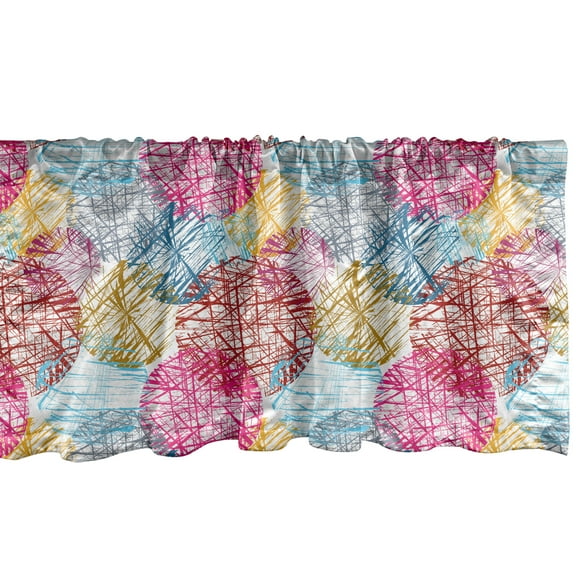 Ambesonne Colorful Window Valance, Scribbled Circles Motifs, 54" X 18", Multicolor