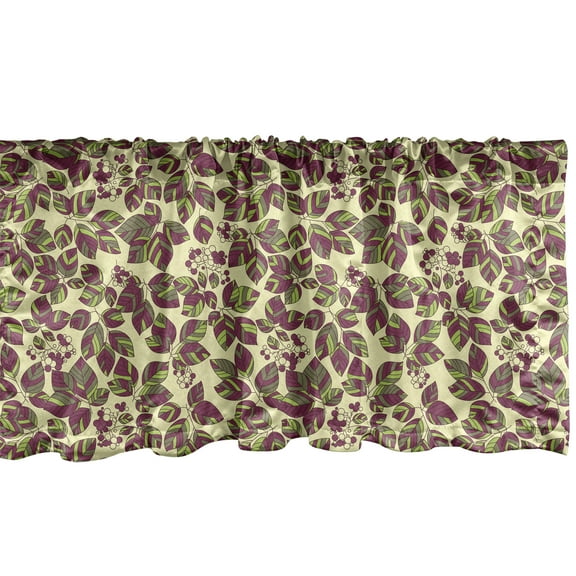 Ambesonne Colorful Window Valance, Spring Foliage Leaves and Berries Doodle Style Flourishing Nature Illustration, Curtain Valance for Kitchen Bedroom Decor with Rod Pocket, 54" X 12", Multicolor