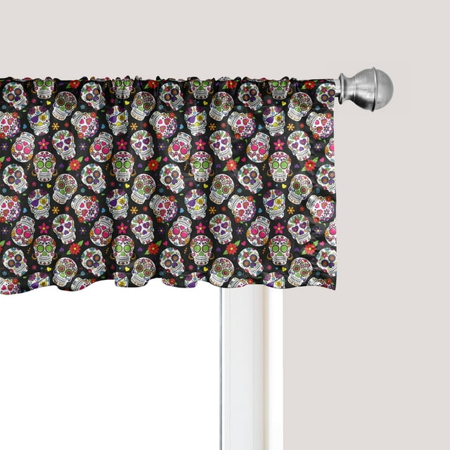 Ambesonne Colorful Window Valance, Sugar Skulls Flowers, 54" X 18", Multicolor